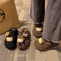Cute cat fuzzy slippers for women, autumn/winter outdoor wear, 2025 new thick-soled closed-toe half slippers, height-increasing, fleece-lined cotton slippers