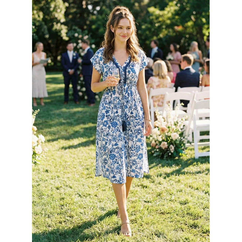 Amazon chic floral dress - women's  summer new arrival: loose a-line casual v-neck beach dress
