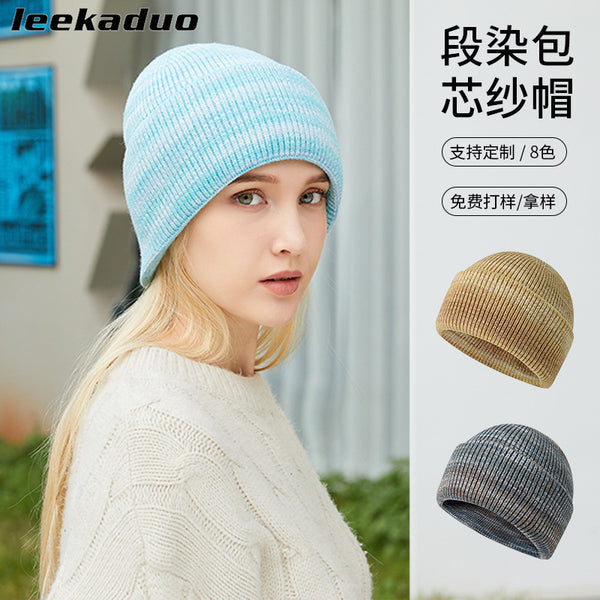 Autumn and winter hats men's section dyed rabbit velvet core-spun yarn knitted hats women's thickened warm double-flanged wool hats pullover hats