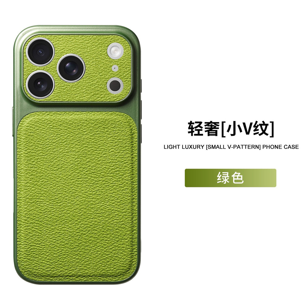 17promax small v pattern lychee pattern suitable for apple 16 seconds to 17 large window anti-fall mobile phone case 15 plain leather case