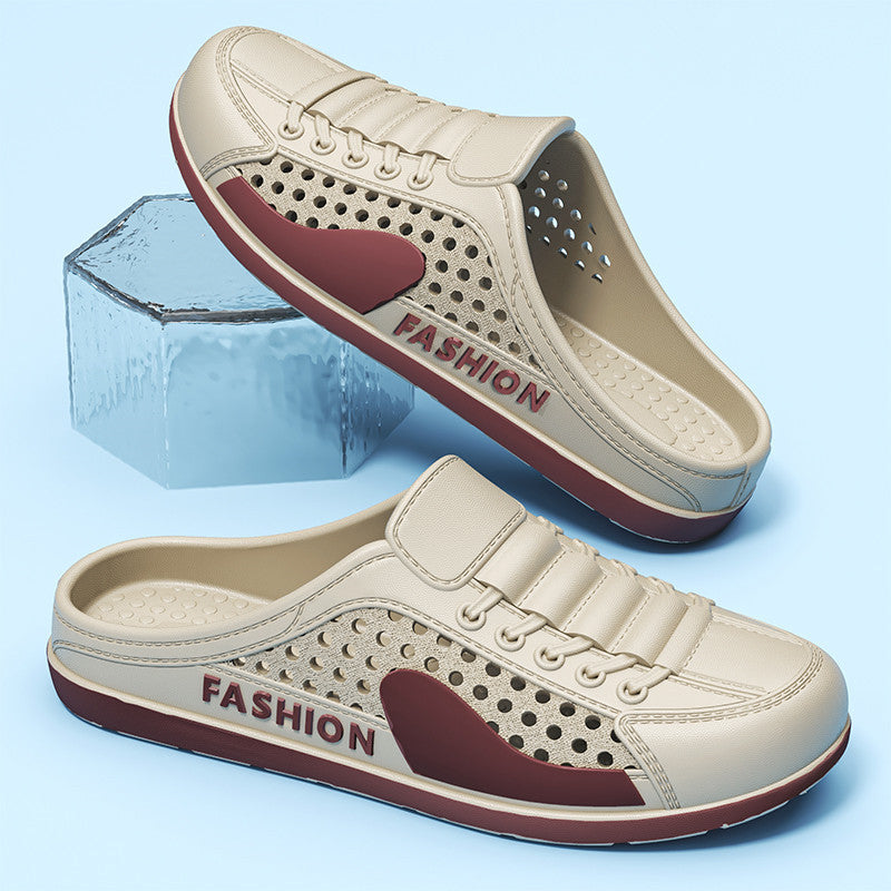 Men's summer new breathable mesh slides - slip-on, backless, casual beach sandals with trendy perforated design