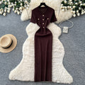 Light mature style white a-line short-sleeved dress for women summerk-style high waist waist work clothingfrench gentle style long skirt