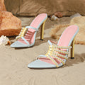 2026 new european and american style pearl stiletto heel mules - women's pointed toe color block thong sandals - cross-border hot seller