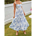 Aliexpress cross-border original design: women's elegant spaghetti strap vacation-style printed dress