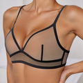 European and american wholesale transparent mesh women's underwear cross-border ultra-thin lace bra wireless triangle cup bra