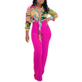 D3241 european and american foreign trade women's cross-border outfit: autumn printed turn-down collar long-sleeve shirt top and wide-leg pants two-piece set