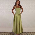 Aliexpress fashion style women's clothing  summer new arrivalelegant waist long skirt halter patchwork backless dress women