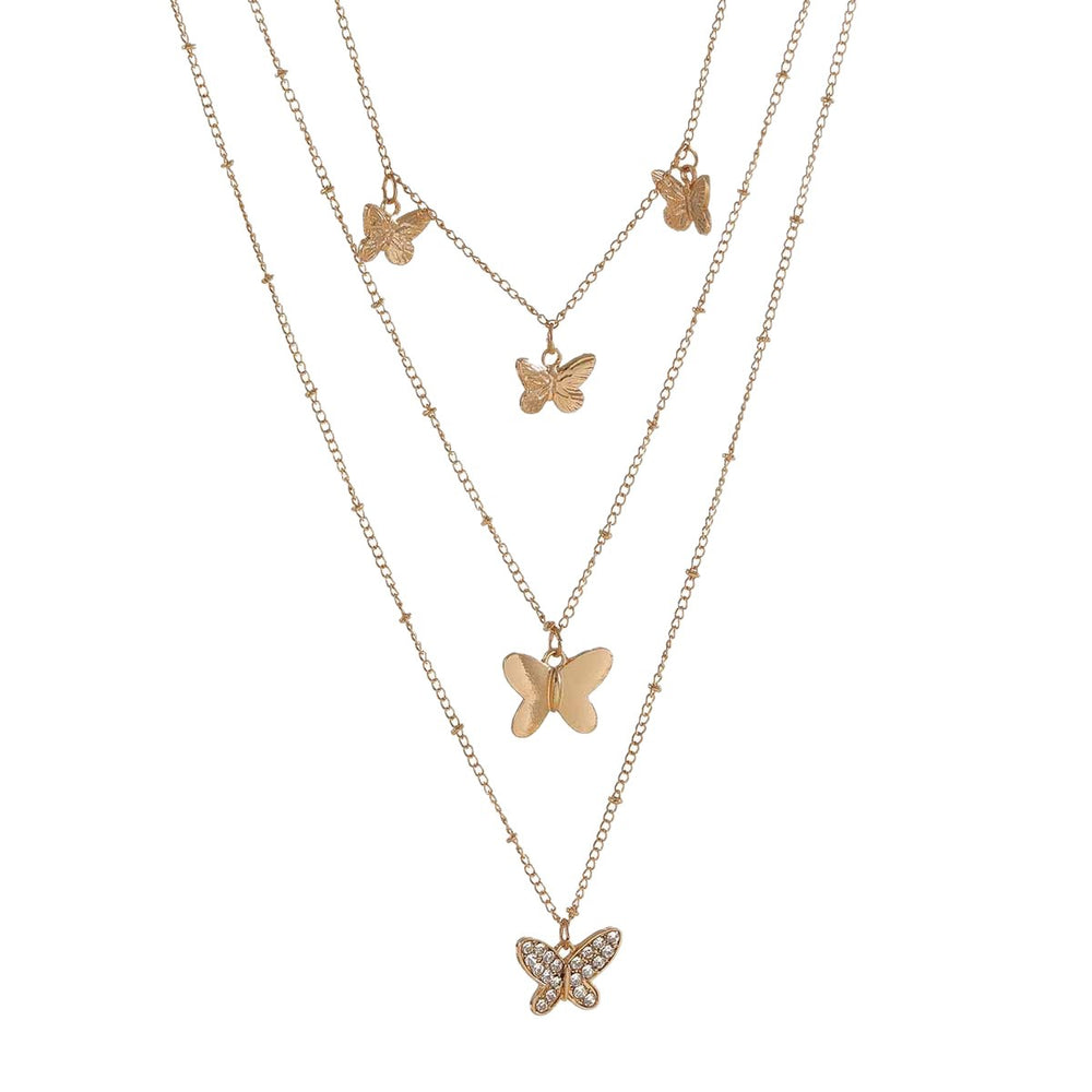 Wholesale metal butterfly choker necklace - new cross-border style, fresh & layered design, unique statement piece with diamond-studded pendant for women