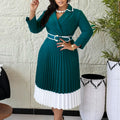D3352 cross-border supply  autumn and winter european and american women's clothing pure color long sleeves color matching pleated a-line skirt foreign trade dress