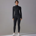Amazon's new stand-up collar zipper long sleeves yoga clothes high waist hip lifting tight pants naked running fitness suit
