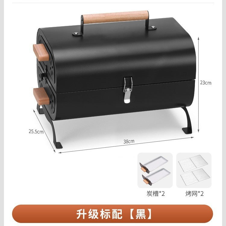 Outdoor portable barbecue grill smokeless foldable barbecue grill thickenedcamping style large frying and grilling dual-purpose charcoal barbecue stove