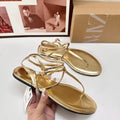 2024 summer new arrivals: gold metallic leather thong sandals - casual, flat, beach-ready slides for women