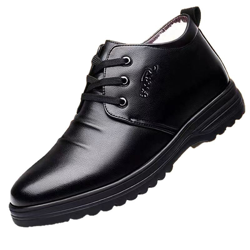 Men's winter warm cotton shoes - fleece lined, non-slip, casual high-top cotton shoes for men, elderly cotton shoes, men's leather cotton shoes for seniors