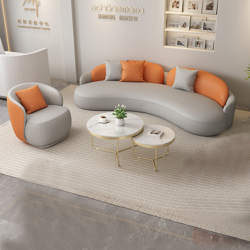Curved beauty salon clothing store rest area sofa coffee table b&b hotel guest room plaid sofa chair negotiation