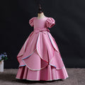 Export kids dress satin rainbow edge princess dress girl puff sleeve high-end birthday piano performance dress