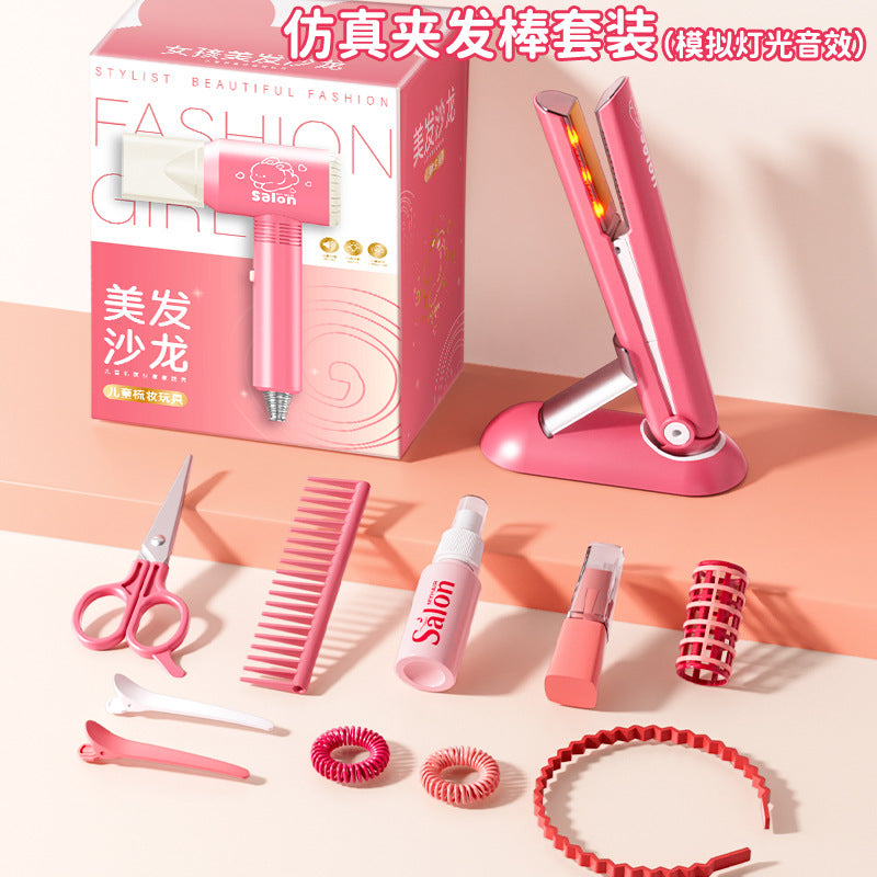 Kids' hair salon playset - realistic pretend play kit with hairdressing tools, comb, straightener, curling iron - perfect birthday gift for girls