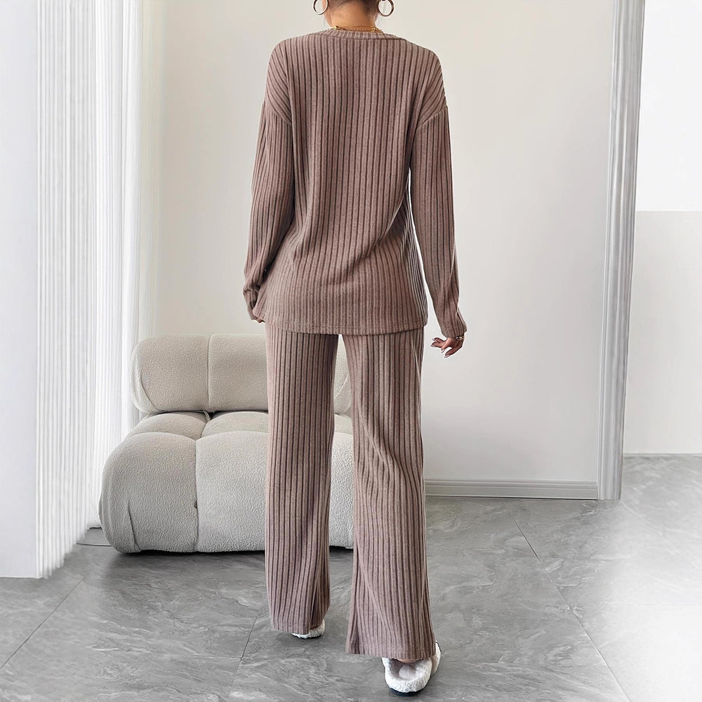 Influencer's choice:  fall/winter ribbed knit brushed cotton loungewear set - versatile for home or out, cross-border fashion casual