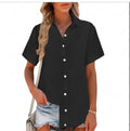 european and american cross-border  summer new arrival: women's solid color cotton linen short-sleeve shirt