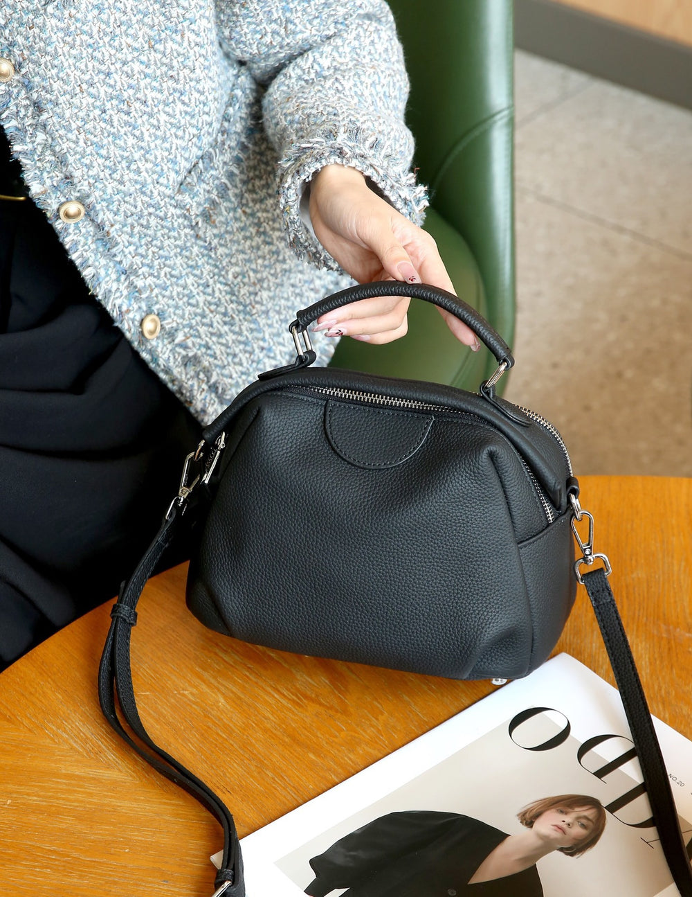 Genuine leather mini round bag - premium women's bag, new 2024 trend, ladies' autumn/winter handbag, shoulder bag, crossbody bag