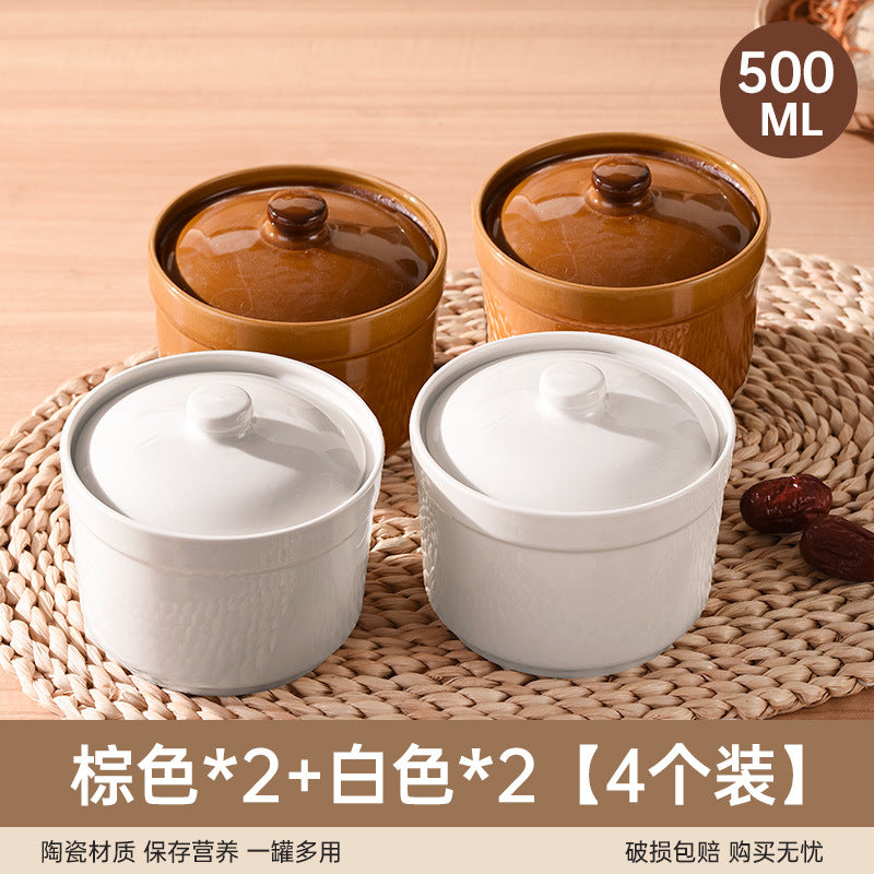 Earthenware soup stewing pot for homewater-proof stewing ceramic pot steamed egg with lid egg custard single serving small soup cup stewing pot soup