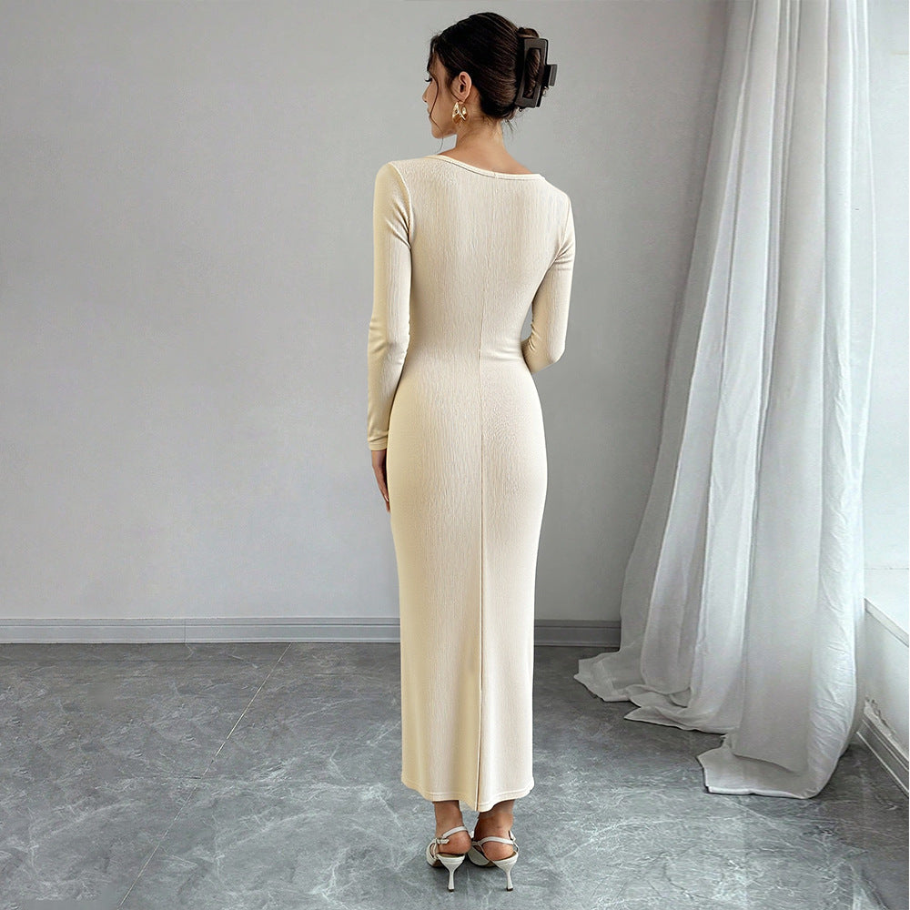 Lace deep v cross slim knittingdresslong sleeves medium long hip cover skirt elegant date slimming look bottom skirt