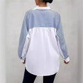 European and american cross-border e-commerce   new arrival: chic commute color block autumn long-sleeve women's blouse