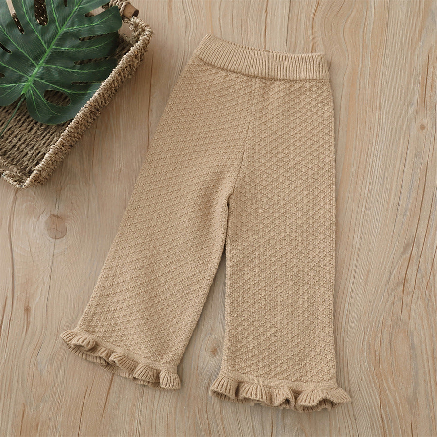 autumn new knitted wide-leg pants korean style boys' and girls' woolen trousers casual long pants