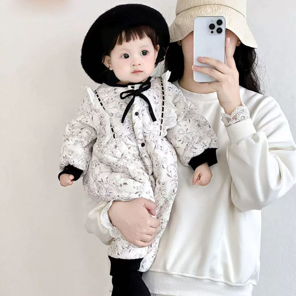 Winter romper chic floral baby clothes infant onesie thickened warm jumpsuit outing romper