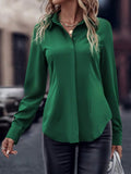 Button-down women's blouse, double-breasted satin collar long sleeve top, commuter style slim-fit cardigan, cross-border women's apparel