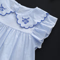 Summer girls' solid color lace collar round neck casual short sleeve flutter sleeve outerwear dress for toddlers and young children