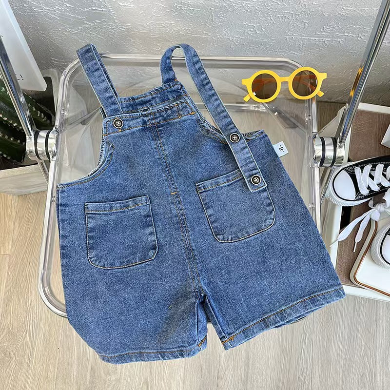 Children's denim shorts overalls polo shirtstripestwo-piece setsummerk-style 0-3 years old small and medium-sized children new arrivalin stock