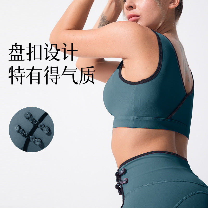 Jinke sports yoga wear sports fitness wear chinese style contrast color plate button double-sided cloth yoga suit personalized high elasticity