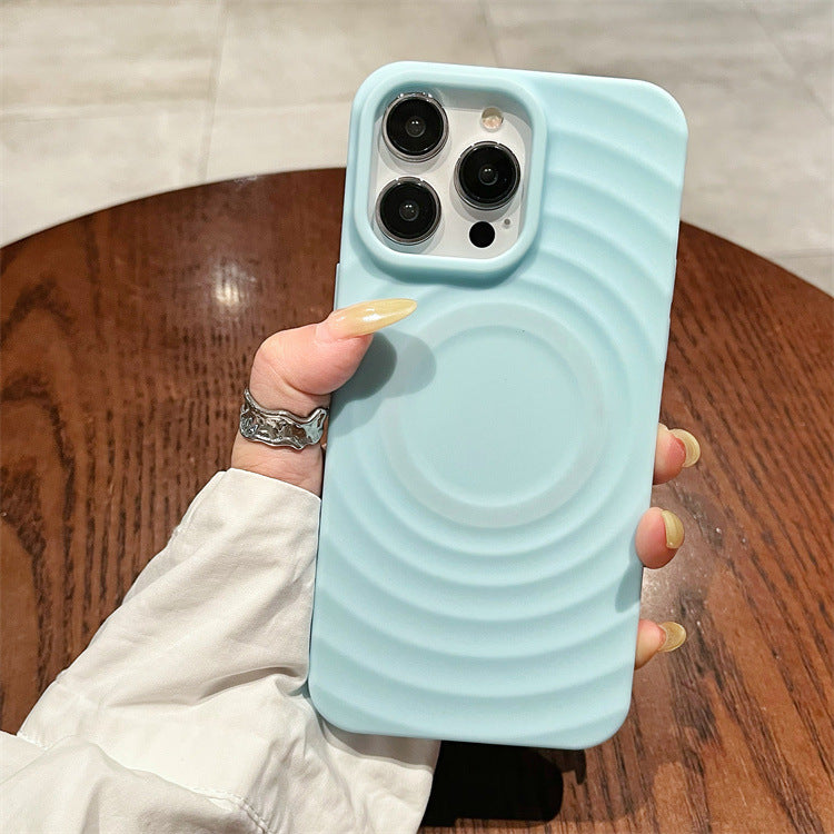Sun shell suitable for apple 16pro magnetic ring pattern mobile phone case iphone12/15 pure color tpu protective cover
