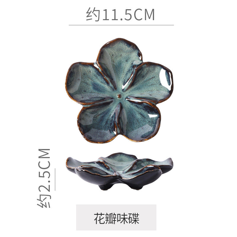 Retro japanese ceramic dish flower shape small dish creative dish dipping dish side dish multi-color kiln dish