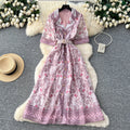Frenchromantic style printingsense of designdressfemaleniche stylesummer suit collar waist slimming lookelegant long skirt