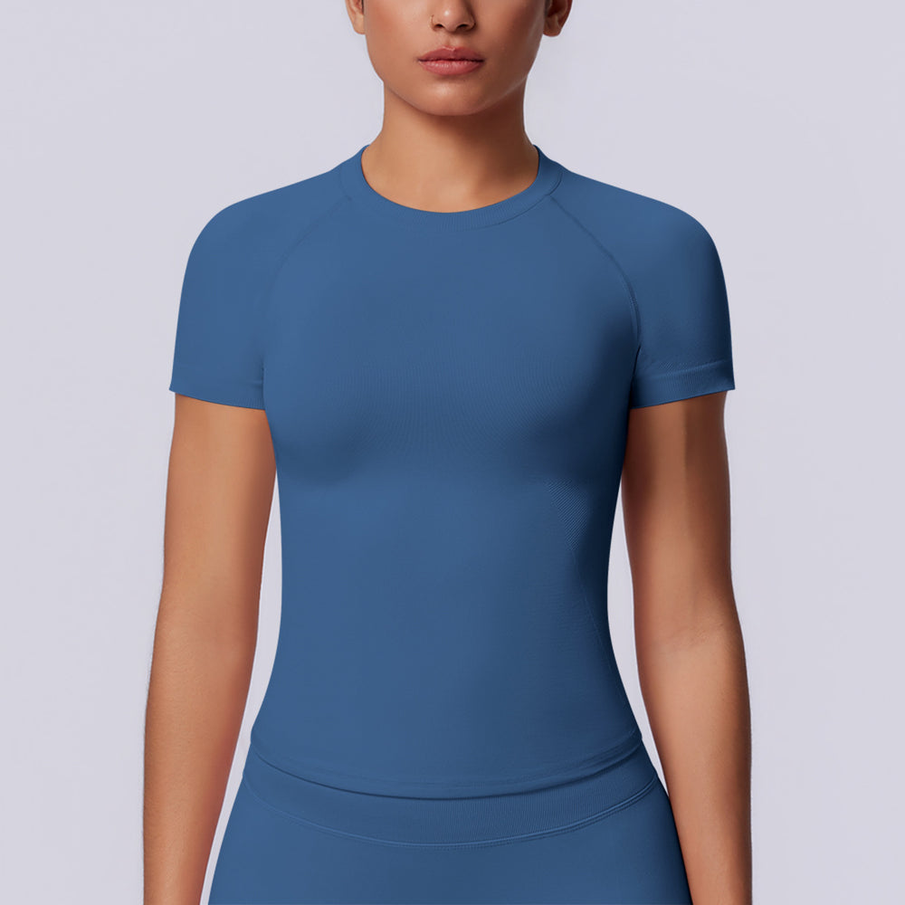 new arrival seamless tight short-sleeved t-shirt yoga wear high elastic sweat-absorbent hip-length short-sleeved running fitness tops for women