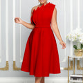 D3200 plus size women's summer sexy asymmetrical neck ruched high waist evening gown party dress - cross-border dress