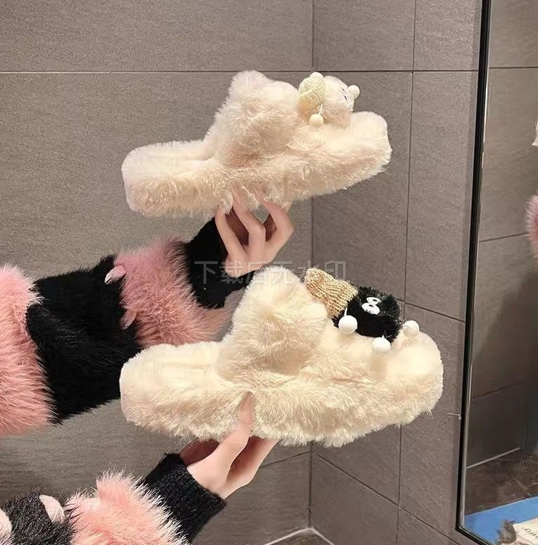 Thick sole furry slippers non-slip cartoon cute kitten outwearstuffed velvet cotton shoes for women autumn winternew arrivaleasiest for match