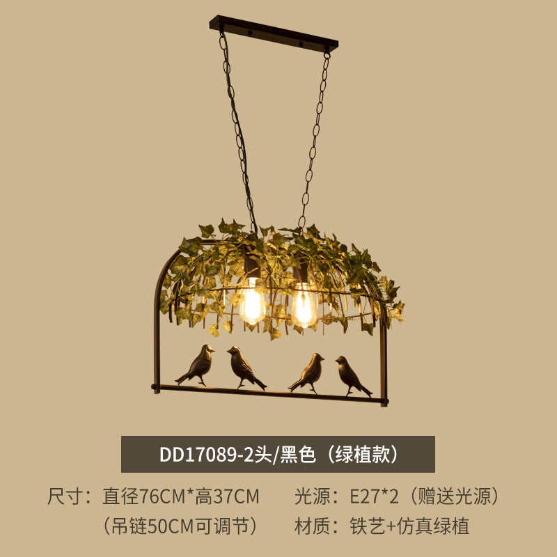 American industrial wind wrought iron bar counter plant bird cage chandelier creative personality art retro restaurant lamp green plant light