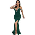 C6771 cross-border   fashion women's solid color tassel strap maxi dress