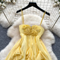French yellow camisole dress - sweet & sultry style - women's summer irregular tiered cake dress with ruffle hem - vacation dress with a touch of luxury