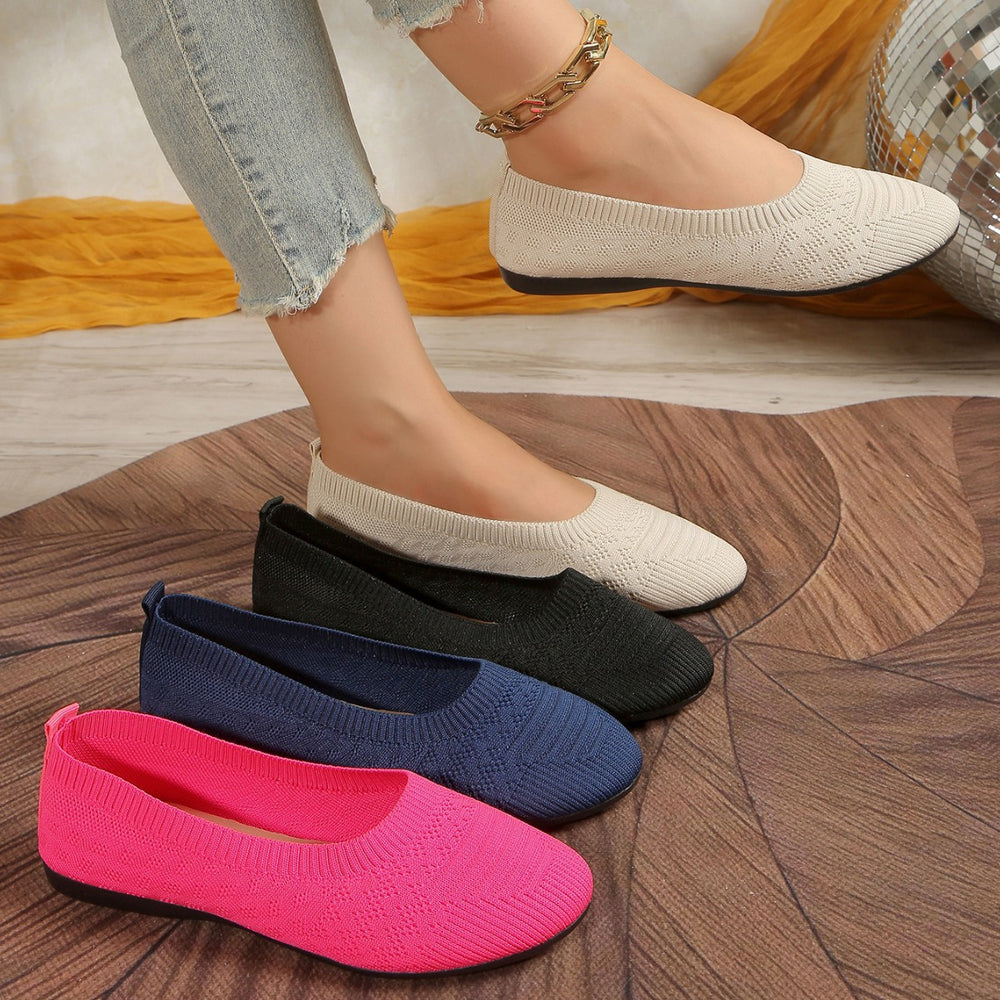Exportnew arrivalplus size fly woven breathable shallow mouth flats women's knitting round toe lazy all year round work shoes  supply
