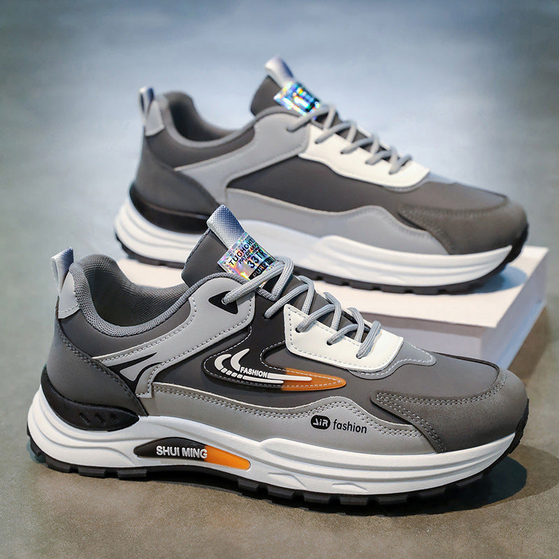 Men's spring 2026 new leather waterproof casual running sneakers - trendy men's fashion dad shoes