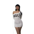 fashionnew arrival american pure desire stylish hot girl style niche styleletter slanted shoulder off-shoulder long-sleeved dress women's clothing
