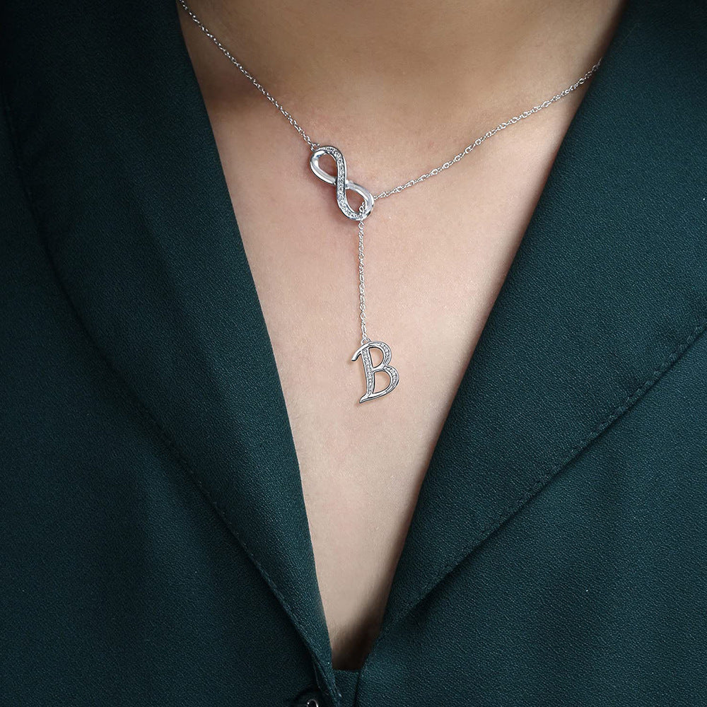 New arrival: lucky eight-character tassel necklace for women - copper 26-letter pendant with diamond accents, choker necklace
