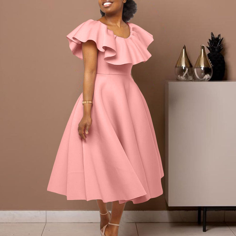 D367 european and american style independent fashion website summer chic ruffle hem maxi dress banquet evening gown cross-border dress