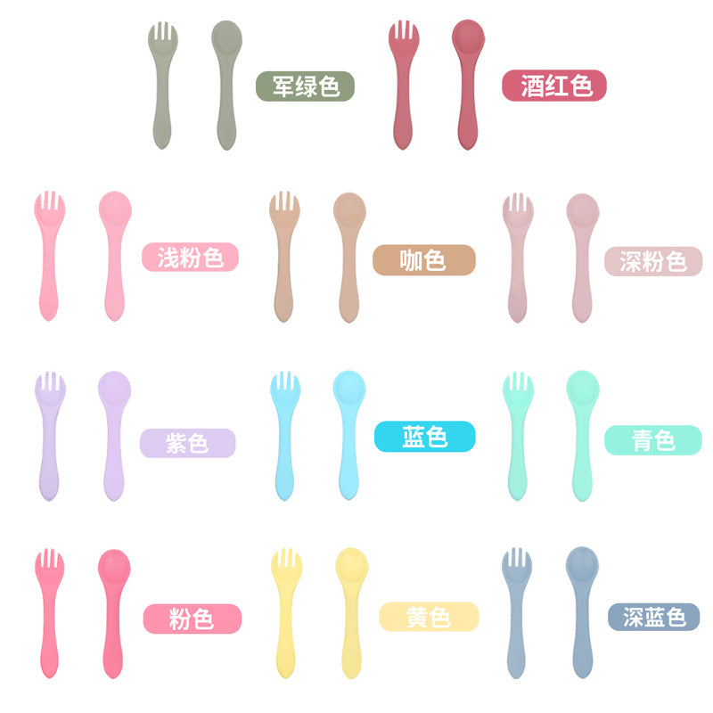 Children's fork and spoon baby spoon Children's learning to eat training Baby fork tableware Self-eating rice spoon Silicone