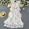 French chic dress - new  collection: fashionable, diamond-accented, slim-fit, elegant printed chiffon midi dress