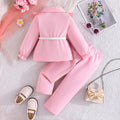 New girls' spring/autumn outfit: korean style ruffle trim blazer and pants two-piece set - trendy kids' fashion