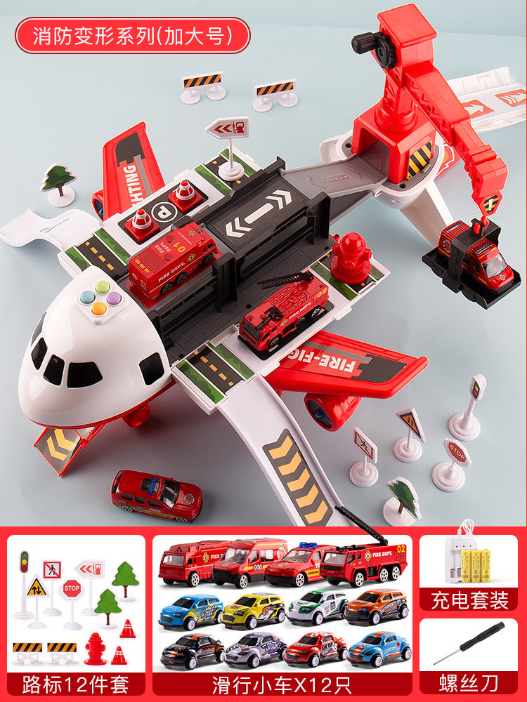 Transformed passenger aircraft kids scene toy multi-function ejection crane aircraft model inertia resistant to fall male voice light ejection